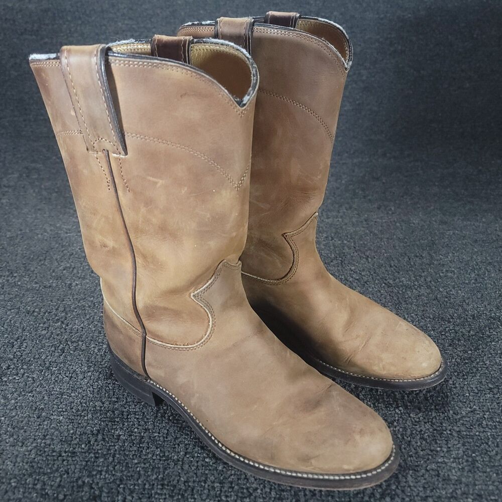 Vintage Justin Roper Western Cowboy Boots Womens 5.5 C Brown Leather USA L3408